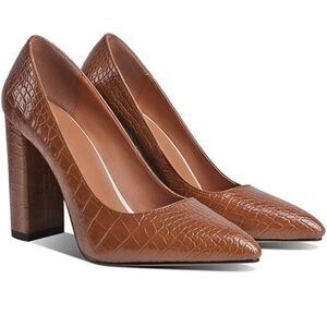 Women Chunky High Heel Pumps Pointed Toe Closed Sandals 4.3” Block Heel